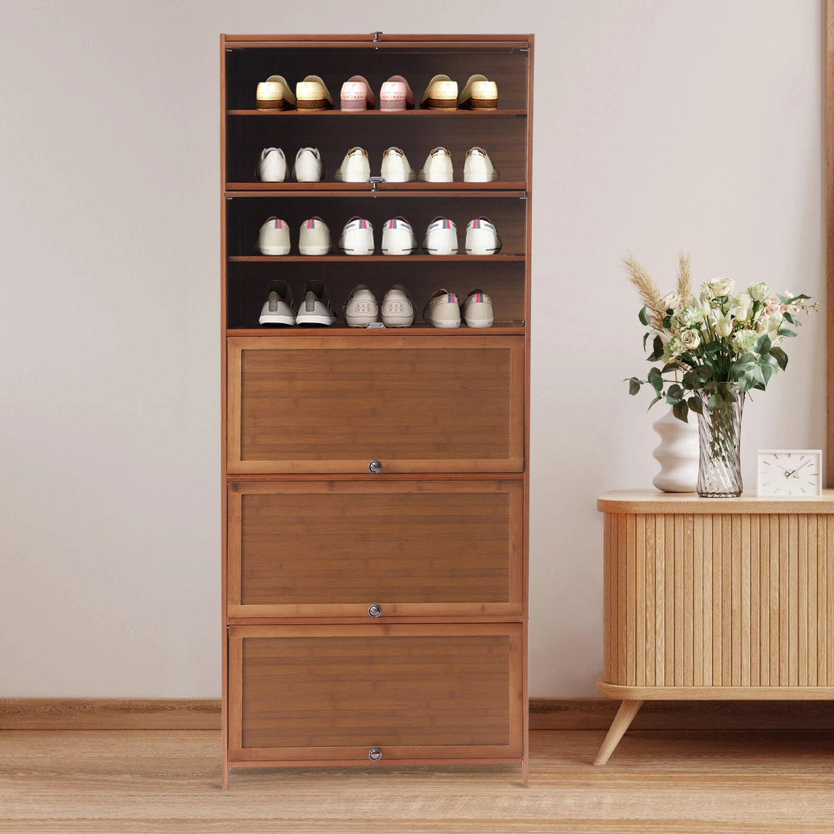 10-Tier Bamboo Shoe Rack Organizer for Home Storage (No Part Numbers)