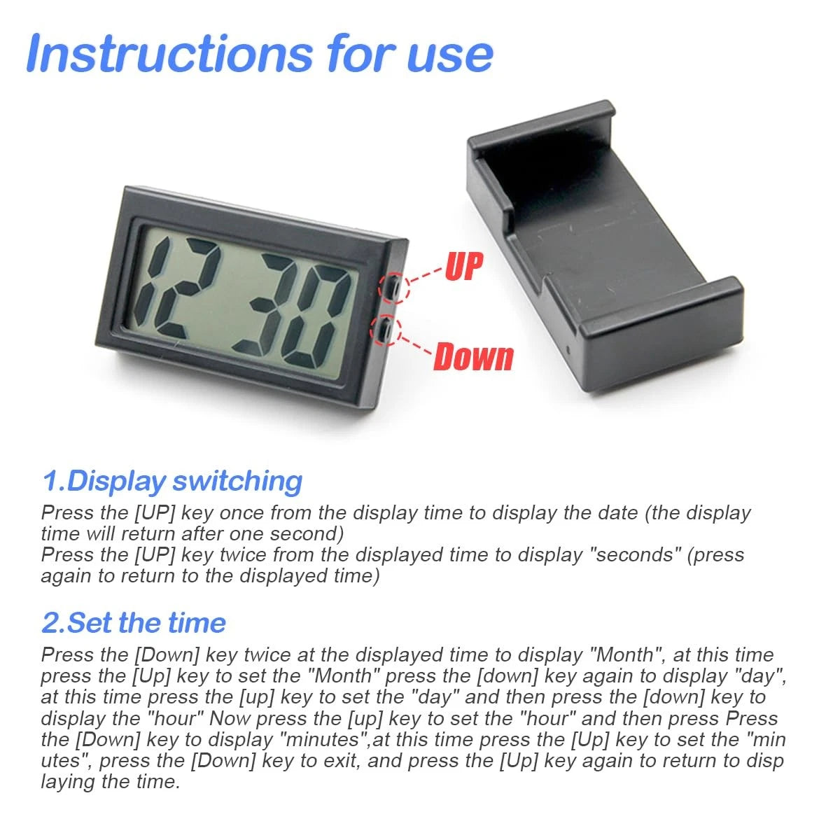Mini Digital Clock for Car Dashboard (Battery Operated)