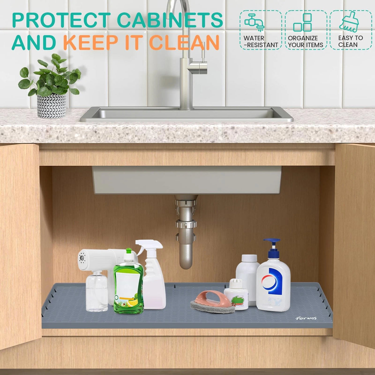 34"x22" Waterproof Silicone Under Sink Mat for Cabinet Liner