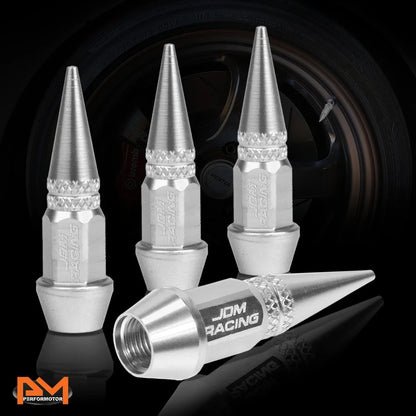 Set of 4 Silver Aluminum Spiked Tire Valve Stem Caps for Universal Fit