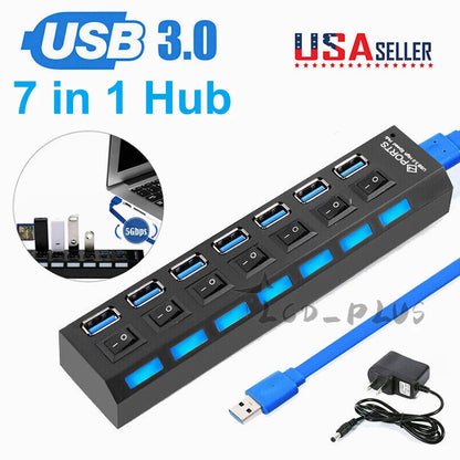 7-Port USB 3.0 Hub with On/Off Switch for PC Laptop