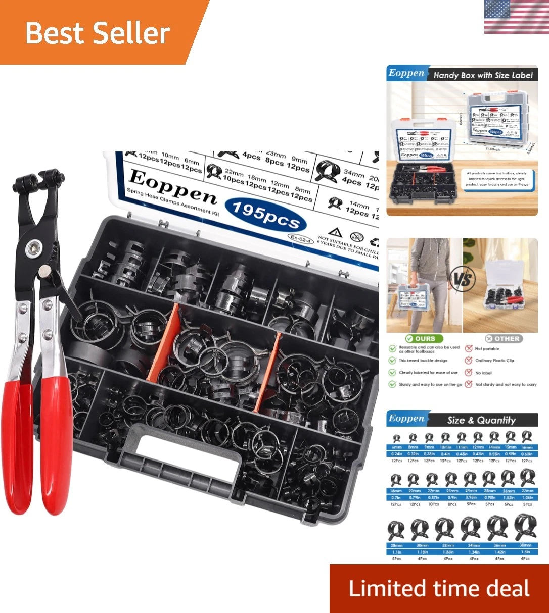 195pcs Spring Hose Clamp Kit with Swivel Pliers for Secure Connections