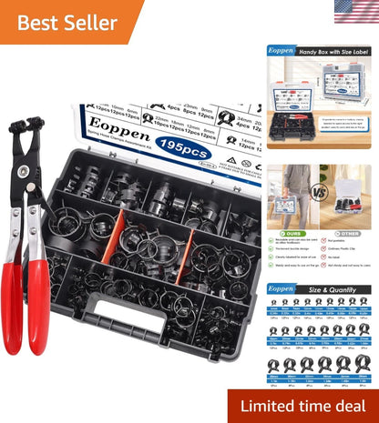 195pcs Spring Hose Clamp Kit with Swivel Pliers for Secure Connections