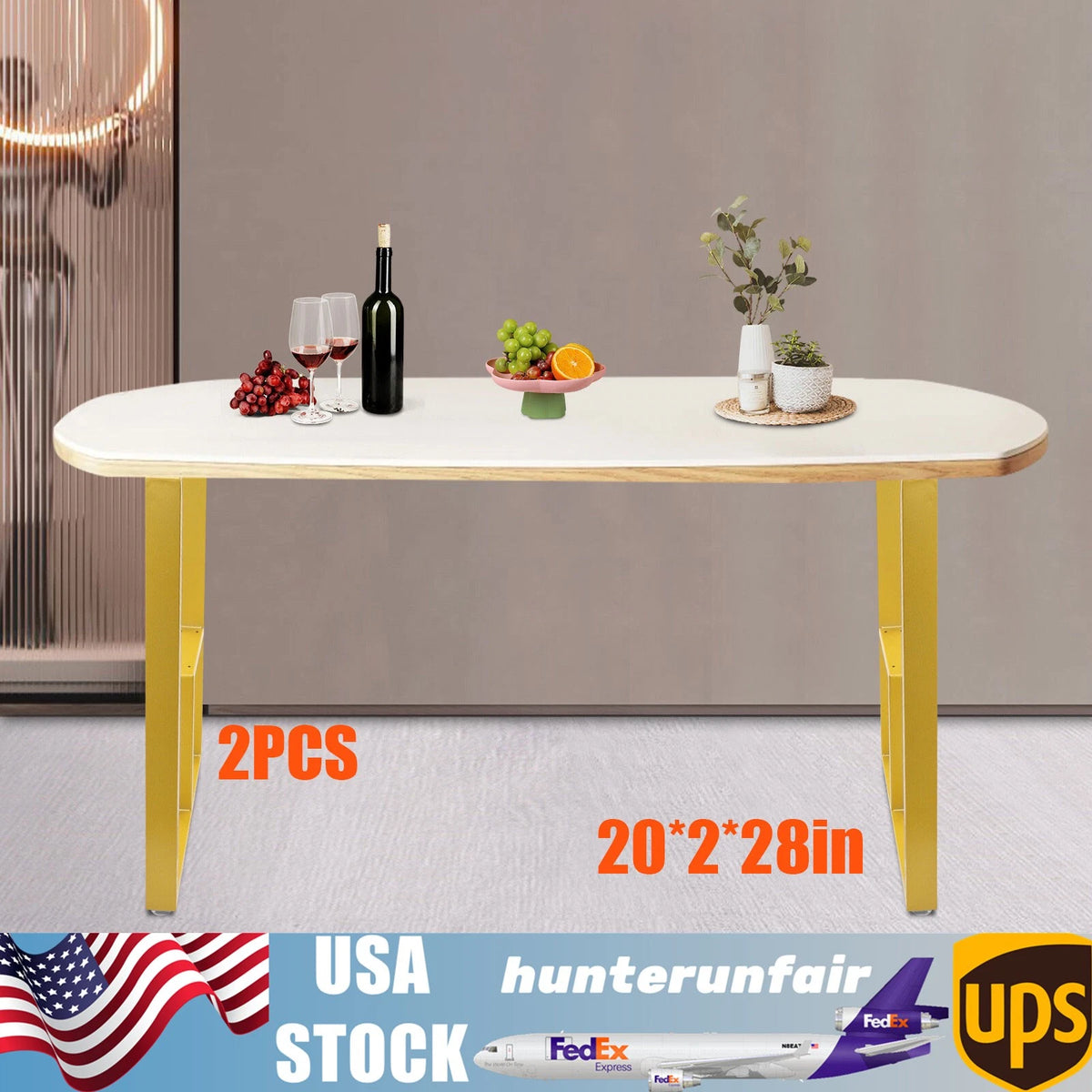 28-Inch Gold Iron Table Legs with Adjustable Foot Pads