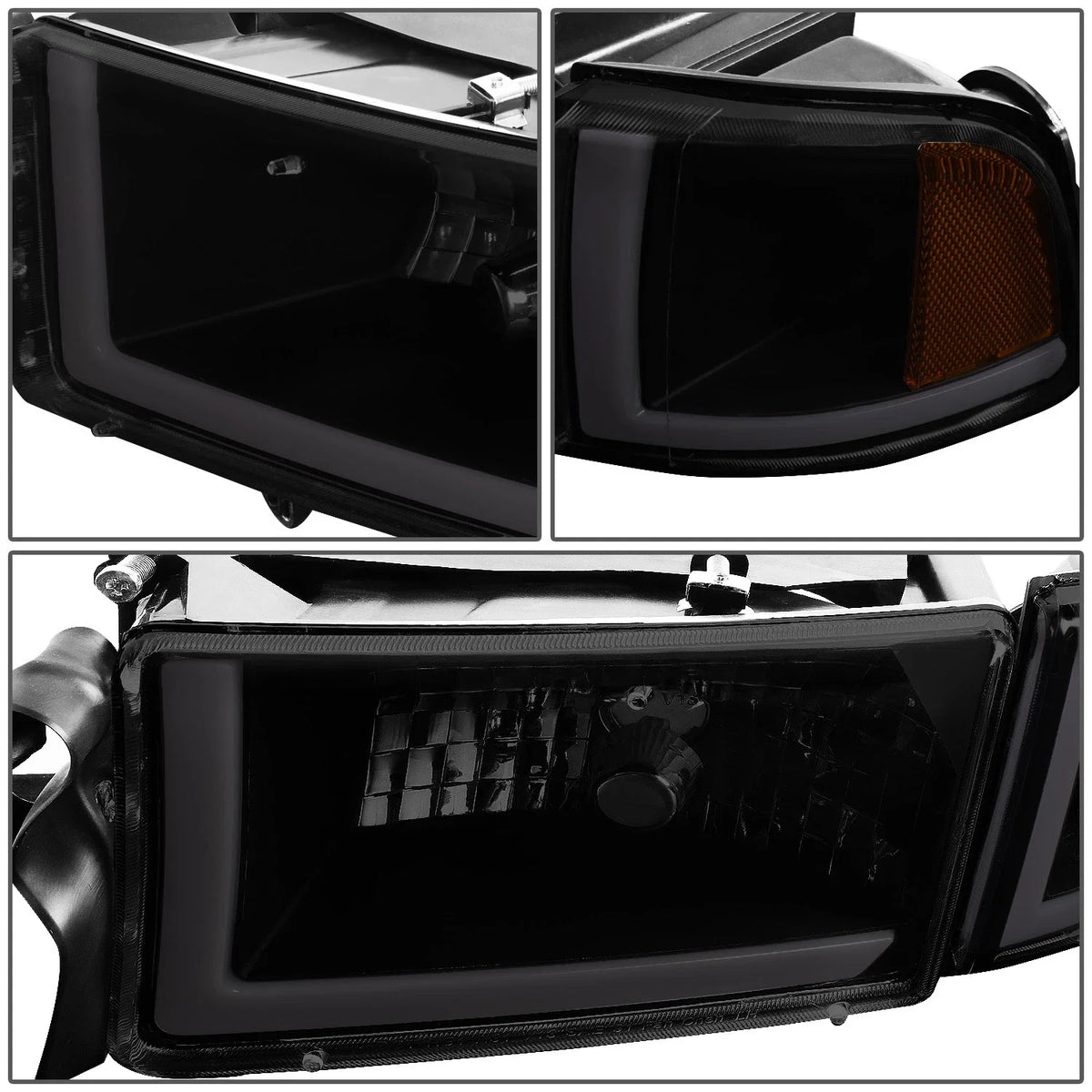 LED DRL Headlights for Dodge Ram 94–02 (Smoked Housing, Amber Corner)