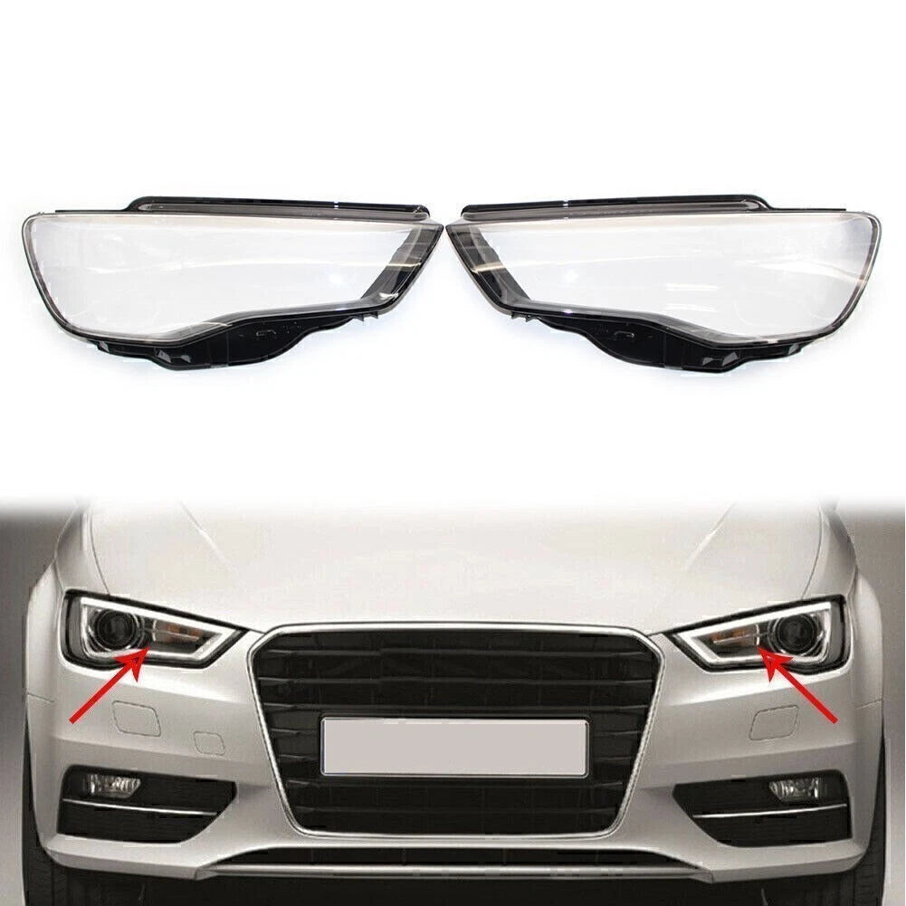 2X Headlight Lens Cover Shell for Audi A3 (2013–2016) Clear Lens