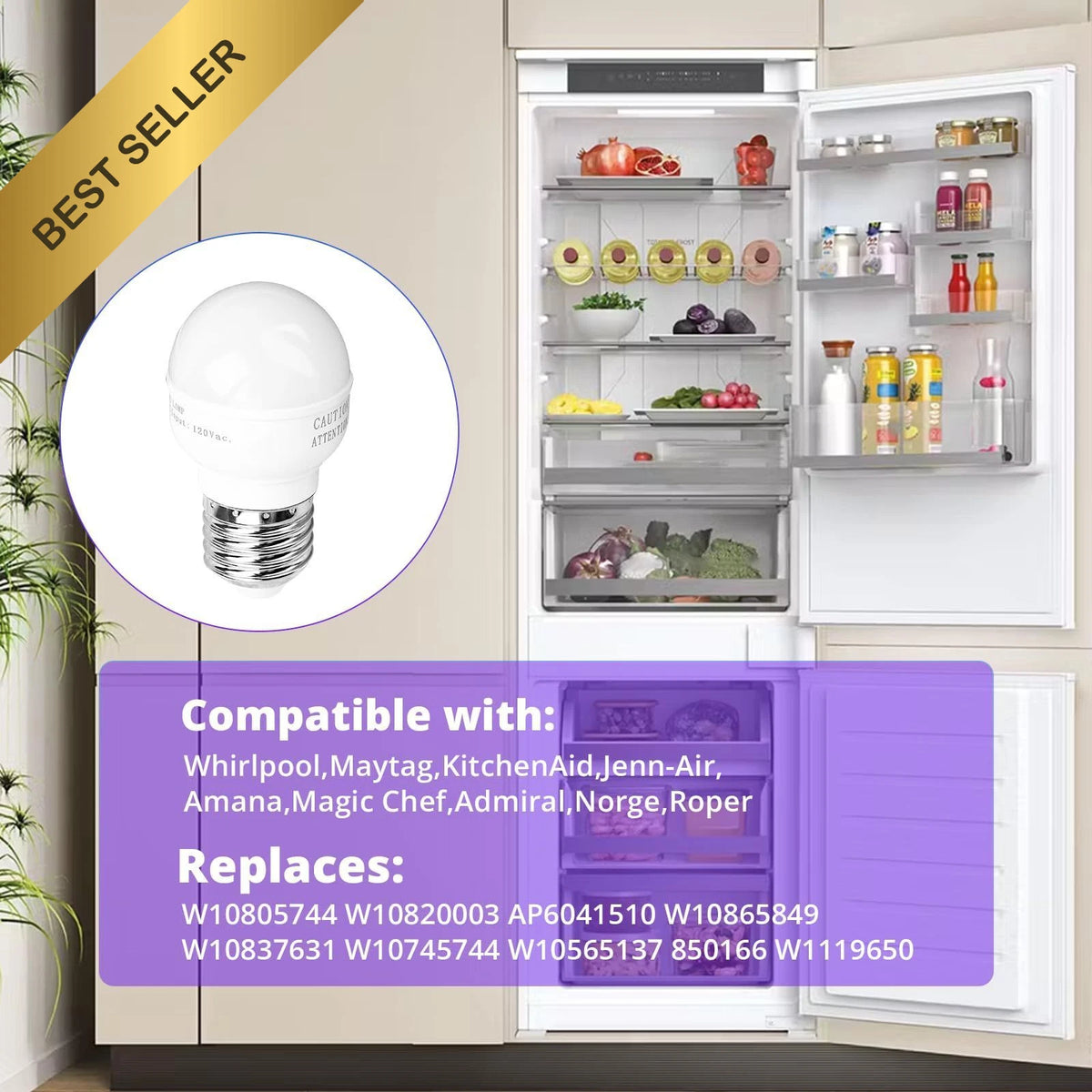 Refrigerator LED Light Bulb for Whirlpool Maytag Replacement