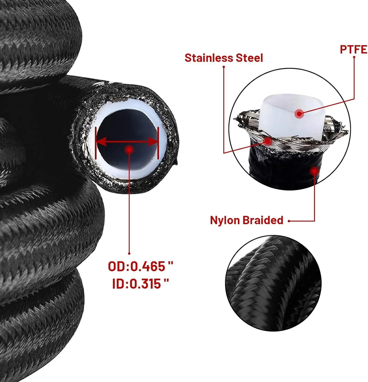 10AN E85 Nylon Braided PTFE Fuel Line Kit for Fuel Lines (10–20 ft)