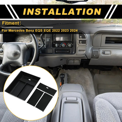 Center Console Armrest Organizer Tray for Mercedes Benz EQS EQE (2022–2024) Black