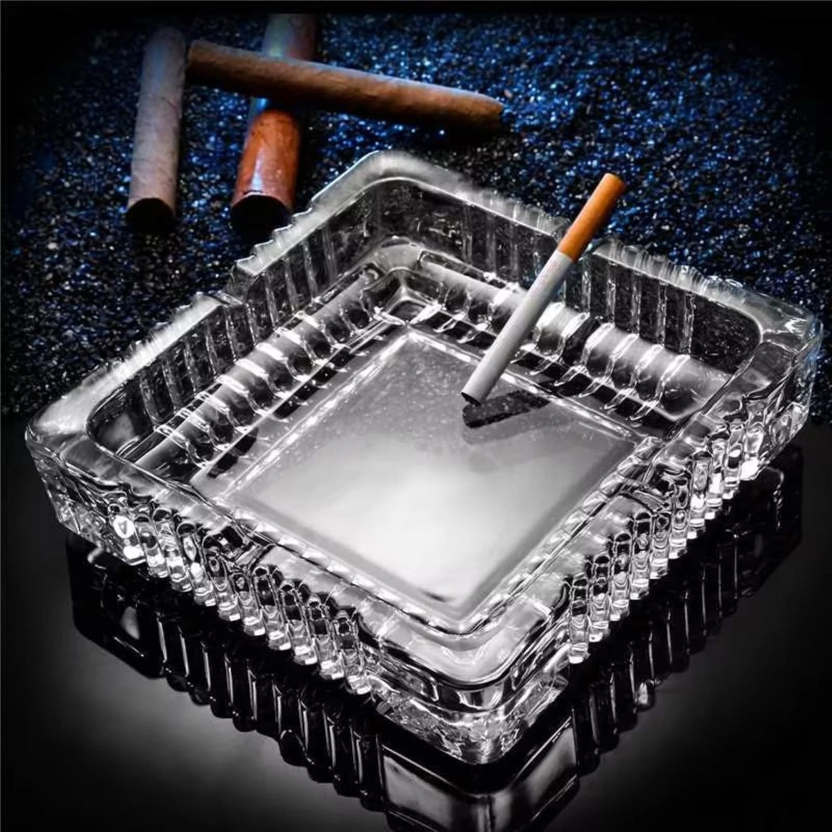 Large Glass Ashtray for Cigarette Cigar - 7x7 Inch, Clear Crystal