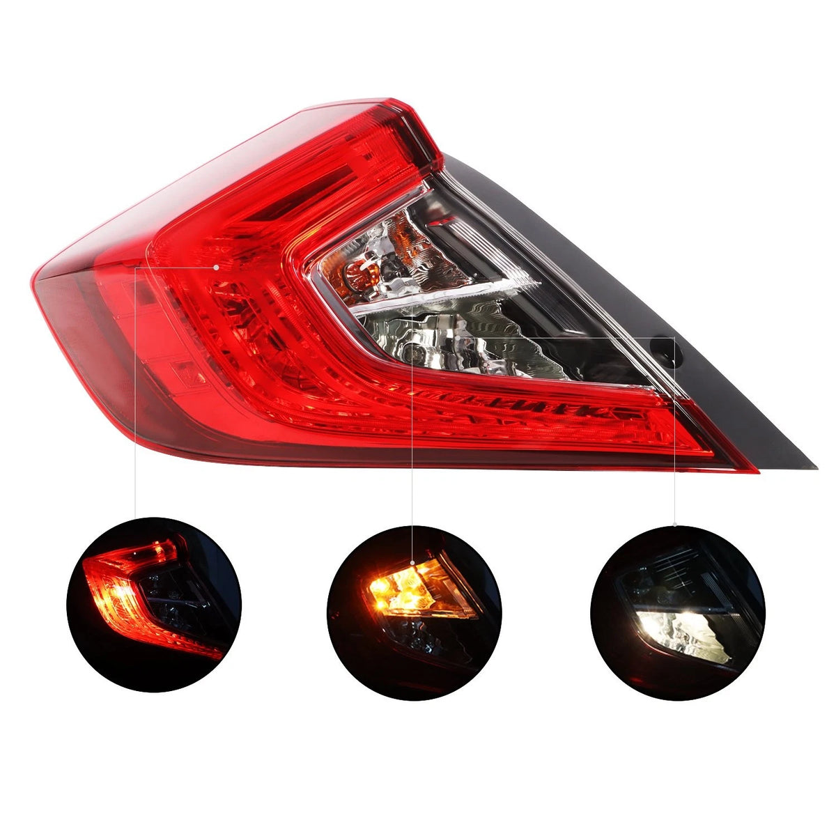 Tail Light Lamp Outer Left for Honda Civic 4-Door Sedan (2016–2021) 13970388, 33550TBAA01, HO2804110