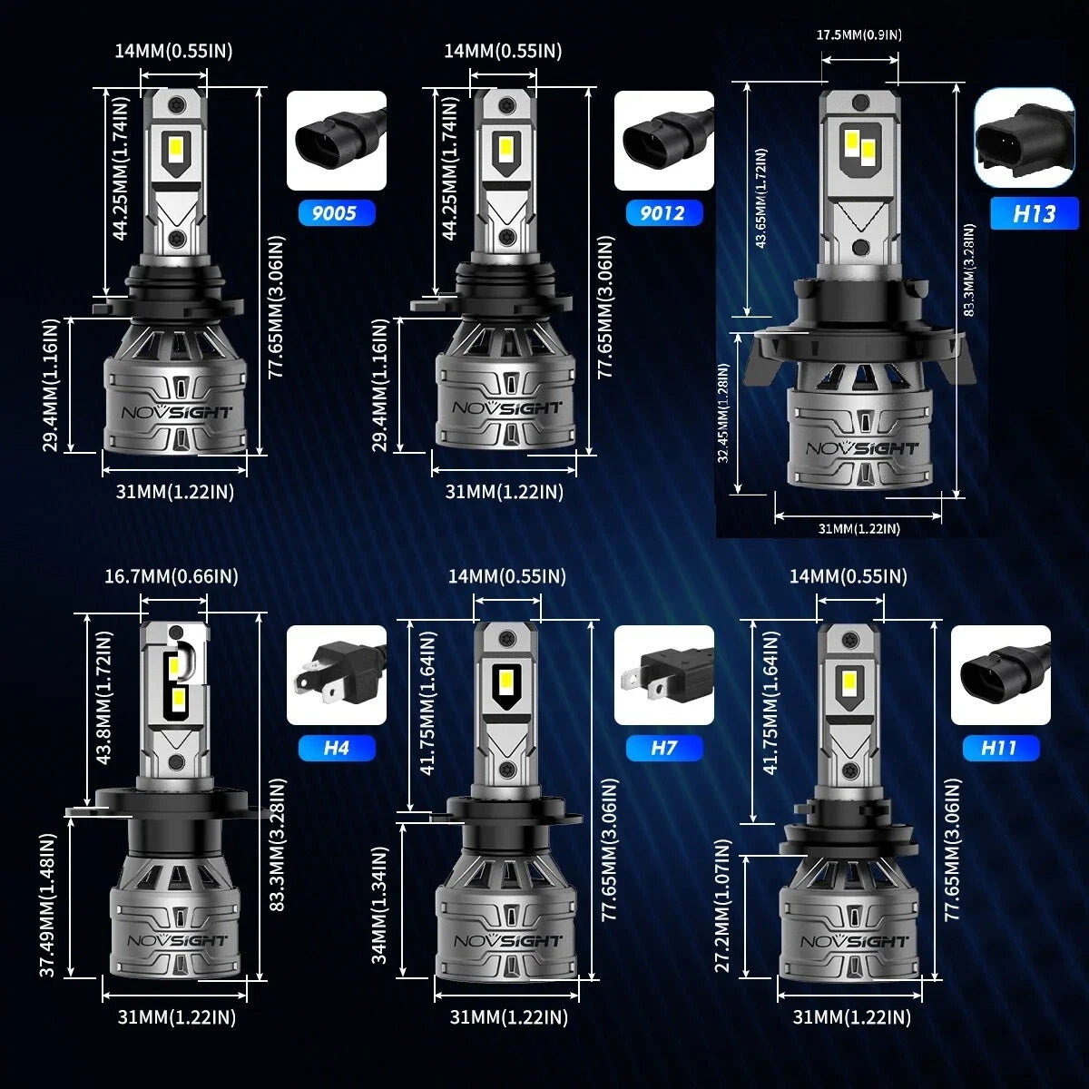 Set of 6 LED Headlight Bulbs H4 H7 H11 H13 9012 9006 9005 13000LM