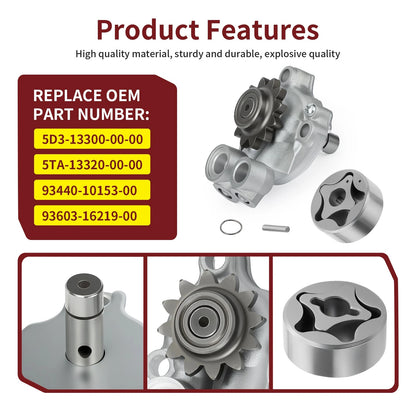 Oil Pump w/ Rotor Assembly for Yamaha YFZ 450 (2007–2009, 2012–2013) 5D3-13300-00-00, 5TA-13320-00-00