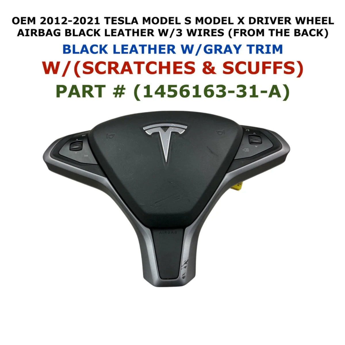 Driver Wheel Airbag for Tesla Model S Model X (2012–2021) 1456163-31-A, Black Leather