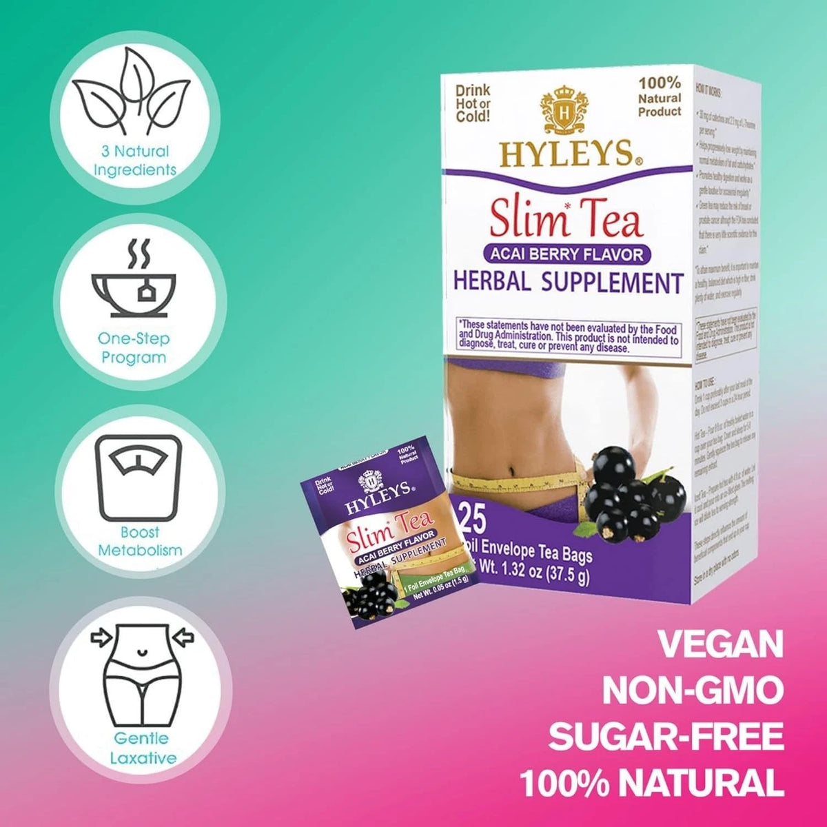 Slim Tea Acai Berry Flavor for Weight Loss (25 Tea Bags)