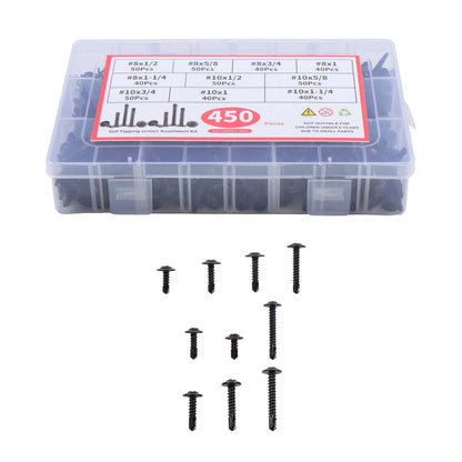 Set of 450 Self-Tapping Screws #8 #10 Hex Head 1/2" to 1-1/4"