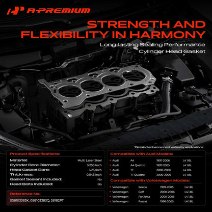 Cylinder Head Gasket for VW Jetta/Passat/Golf/Audi (1998–2006) 058103383K, 058103383Q
