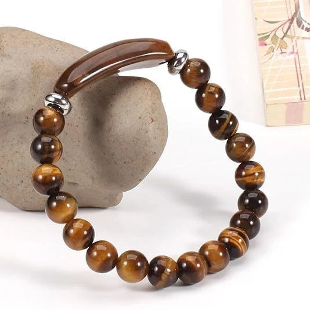 8mm Tiger Eye Stretch Bangle Bracelet - Natural Gemstone Healing Stone