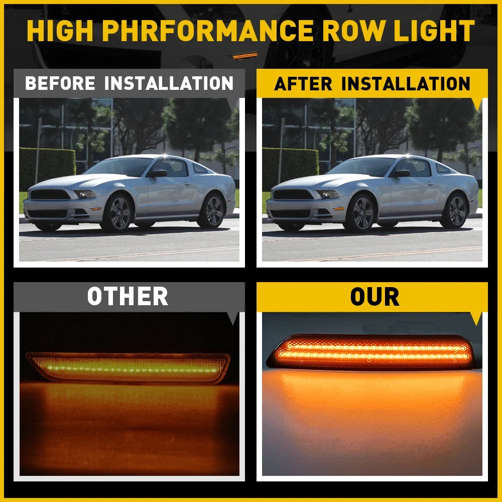 2X Front Side Bumper Marker Light Lens Amber LED for Ford Mustang (2010–2014)