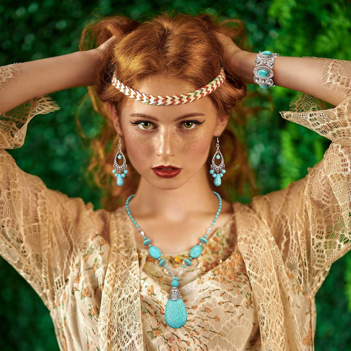 3 Pieces Bohemian Turquoise Jewelry Set for Women