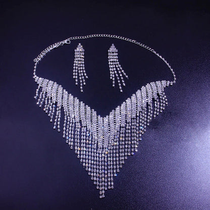 Set of 4 Crystal Choker Rhinestone Necklace Earrings for Bridal Party