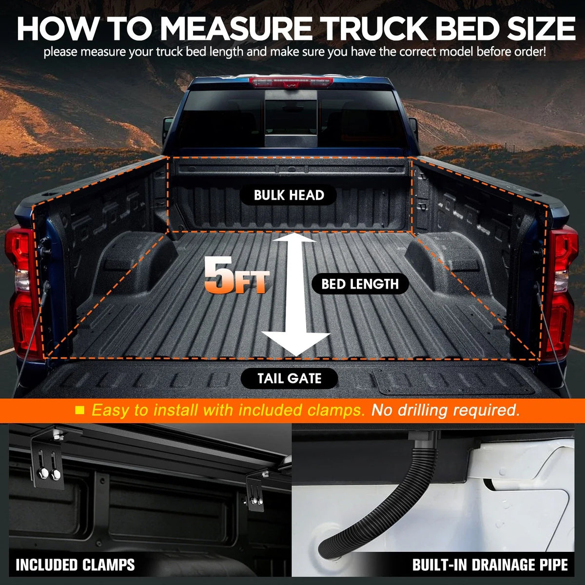 Retractable Tonneau Cover for Toyota Tacoma 24-26 w/ 2x Mounting Rails