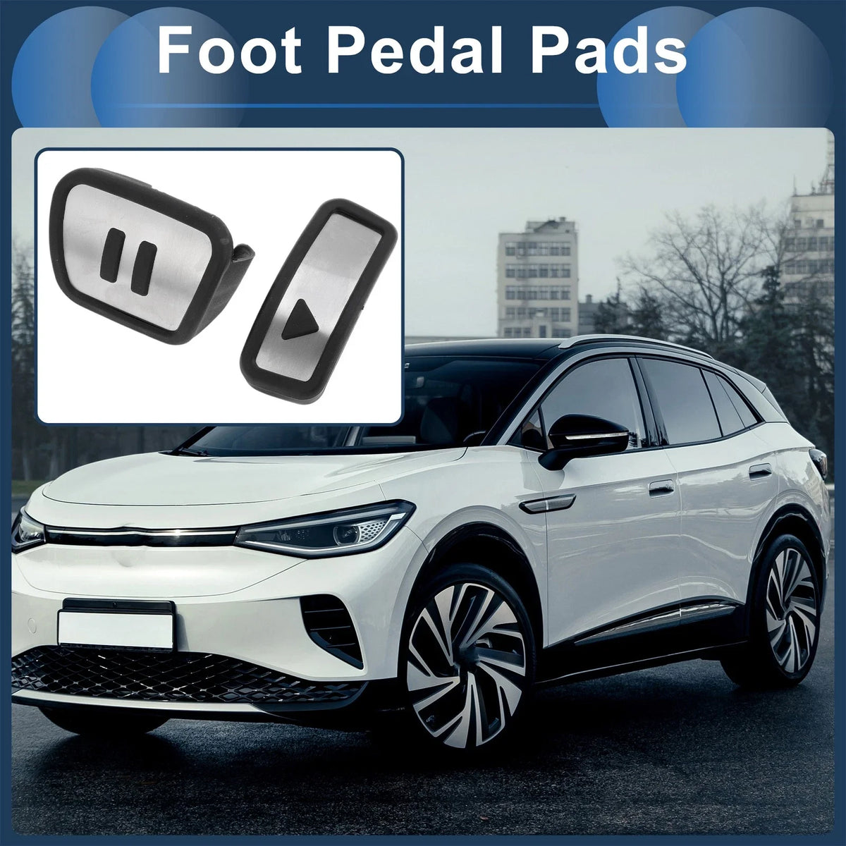 Set of 2 Automatic Footrest Pedals Cover for Volkswagen ID.4 (2020–2024) Silver Tone