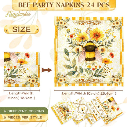 24PCS Disposable Cocktail Napkins for Bee Themed Party
