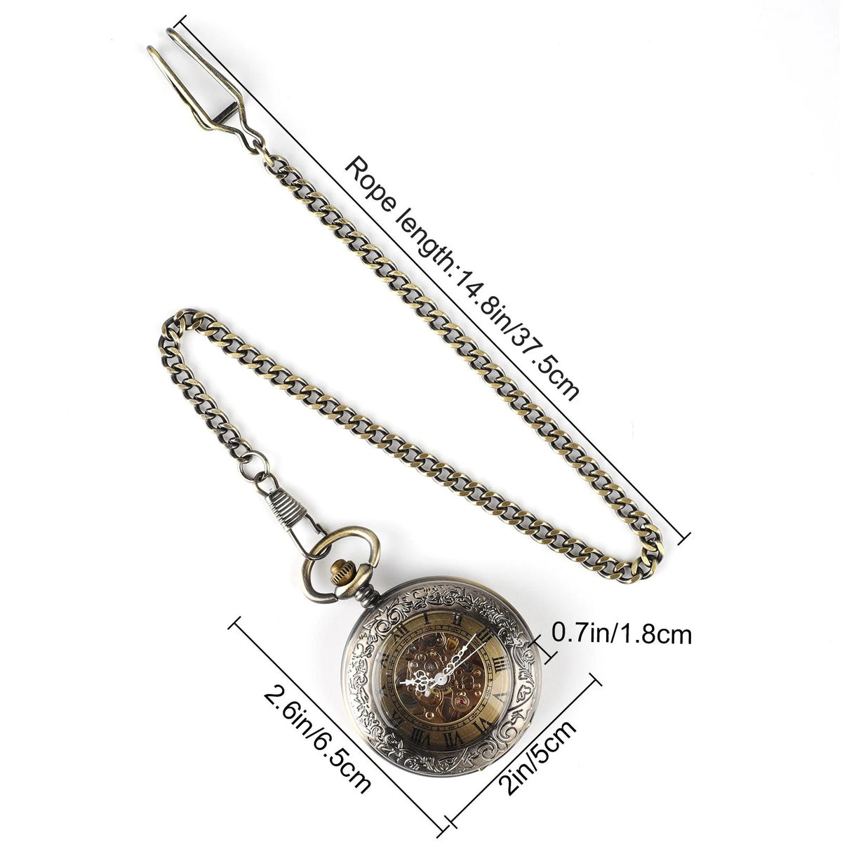 Antique Smooth Hollow Dial Mechanical Pocket Watch with 14.8in Chain