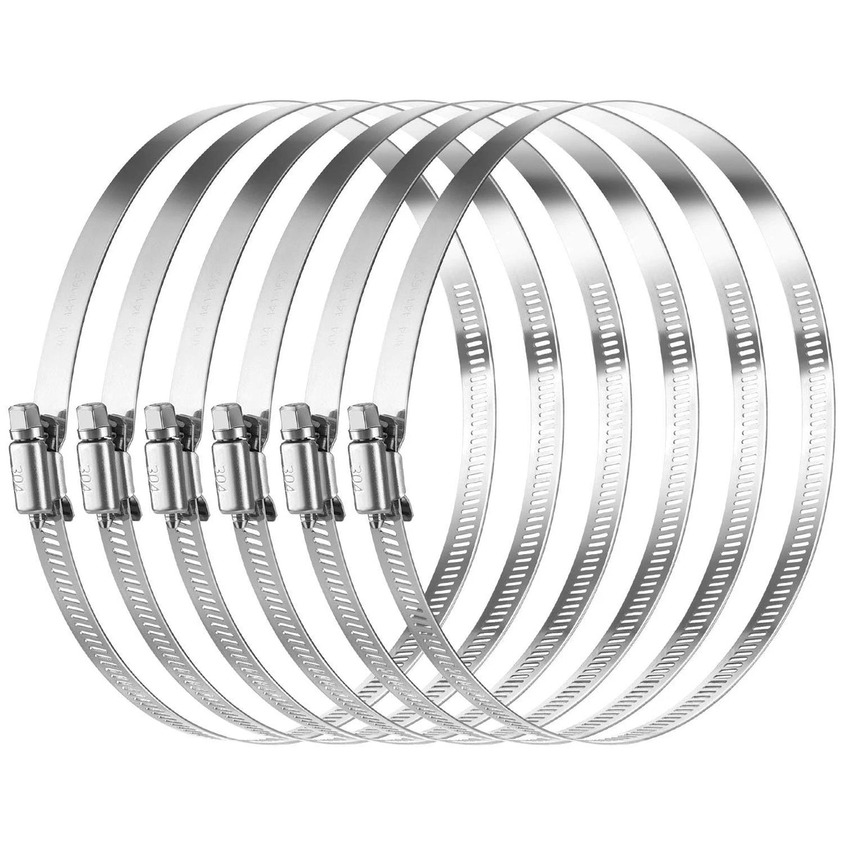 Set of 6 Adjustable 6 Inch Hose Clamps 304 (141-165mm)