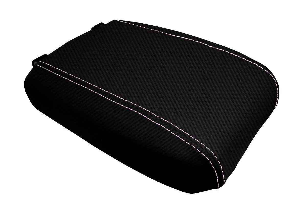 Console Lid Armrest Cover for Toyota Tacoma (2016–2019) Carbon Fiber Pink Stitch
