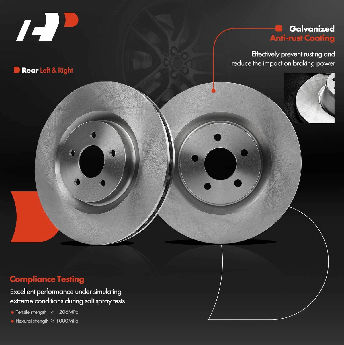 Set of 2 Front Disc Brake Rotors & Ceramic Pads for Ford Mustang (2007–2014) 90961024, 90861024, R-54151, P-1050