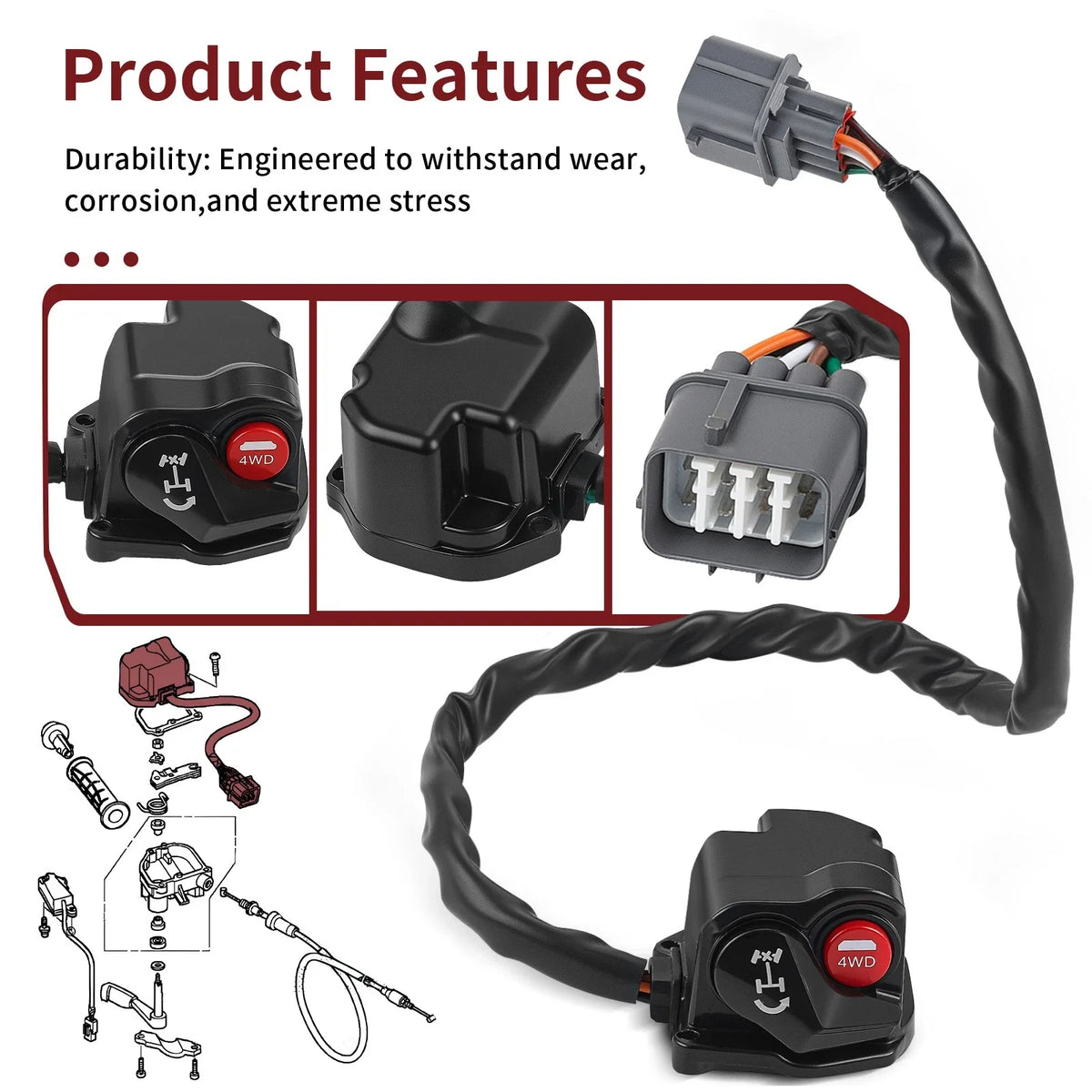 Differential Lock 4x4 Switch for Honda Foreman Rubicon 500 TRX520FA (2020–2024)