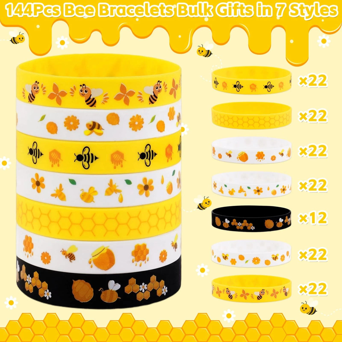 144Pcs Bee Bracelets for Party Decorations and Gifts