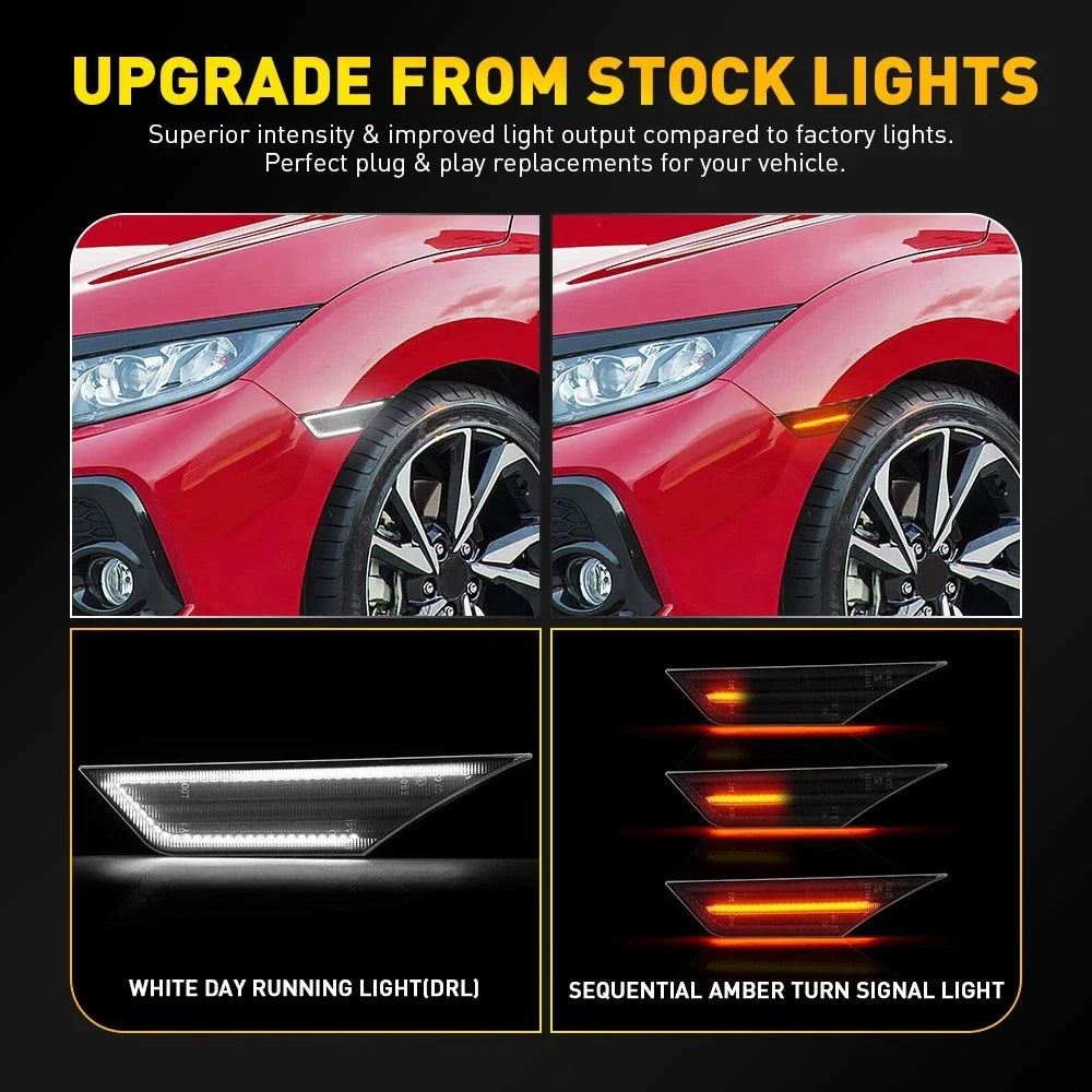 LED Marker Side Lights Turn Signal DRL Lamps Pair for Honda Civic (2016–2021)