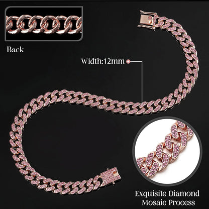 Dog Chain Collar for Puppy (14 Inches, Rose Gold, Pink)