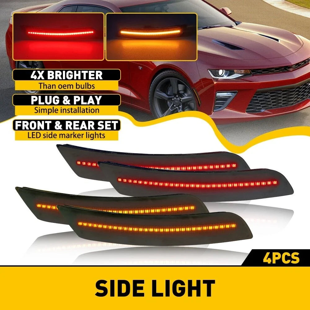 Set of 4 LED Smoked Side Marker Lights for Chevy Camaro (2016–2021)