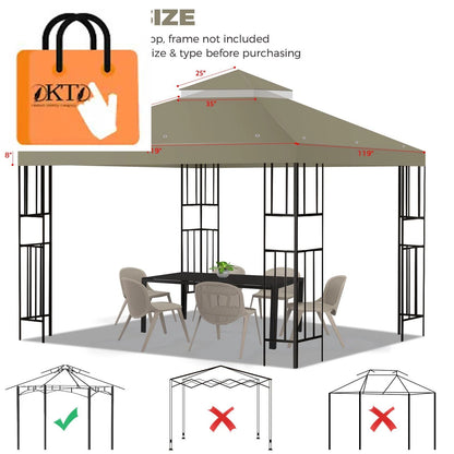 10x10 FT Gazebo Replacement Canopy Cover Double Tiered Khaki