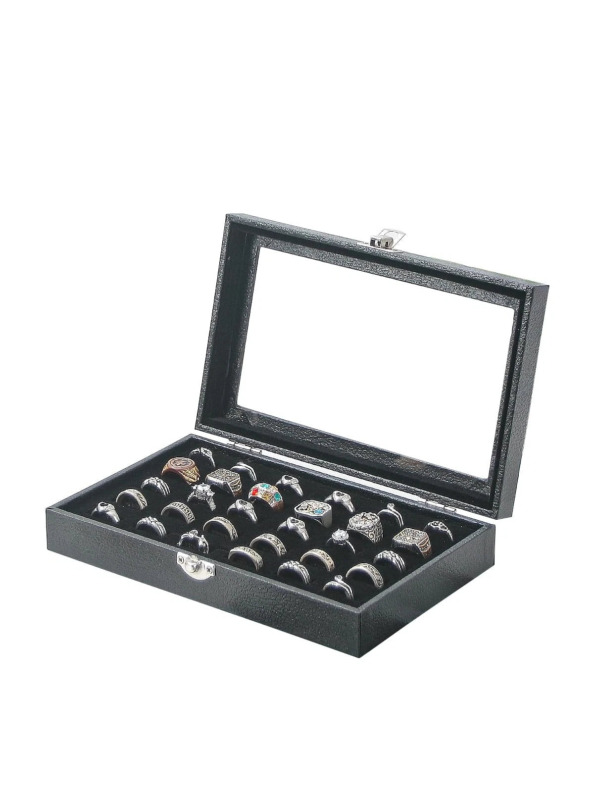 Ring Holder Organizer Box for Jewelry (30 Slots) - Black Small Size