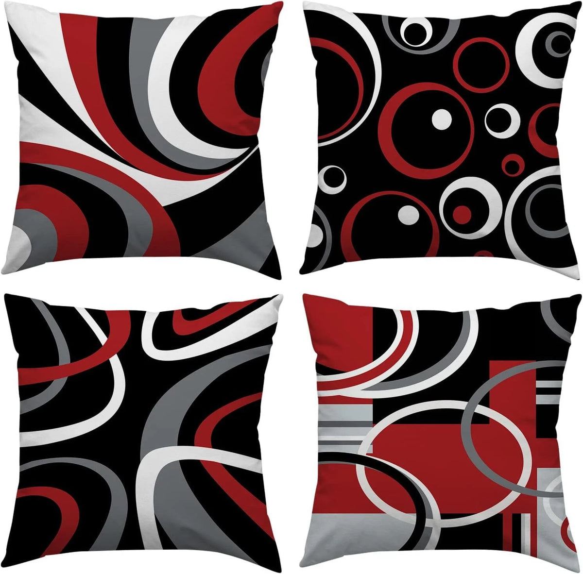 Set of 4 Red and Black 18x18 Throw Pillow Covers for Modern Decor