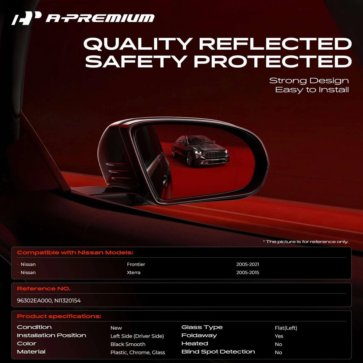 Driver Manual Side Mirror for Nissan Frontier (2005–2021) 96302EA000, NI1320154