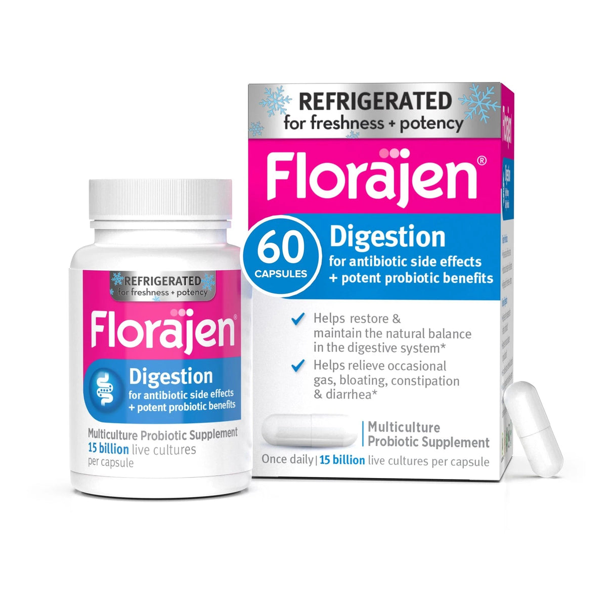 Florajen3 Probiotics for Digestion 60 Count (Pack of 1)