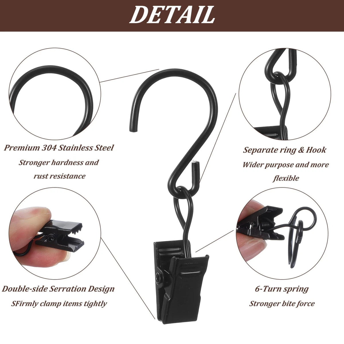 20 PCS S Hook Curtain Clips for Universal Use (2.17 Inch, Black)