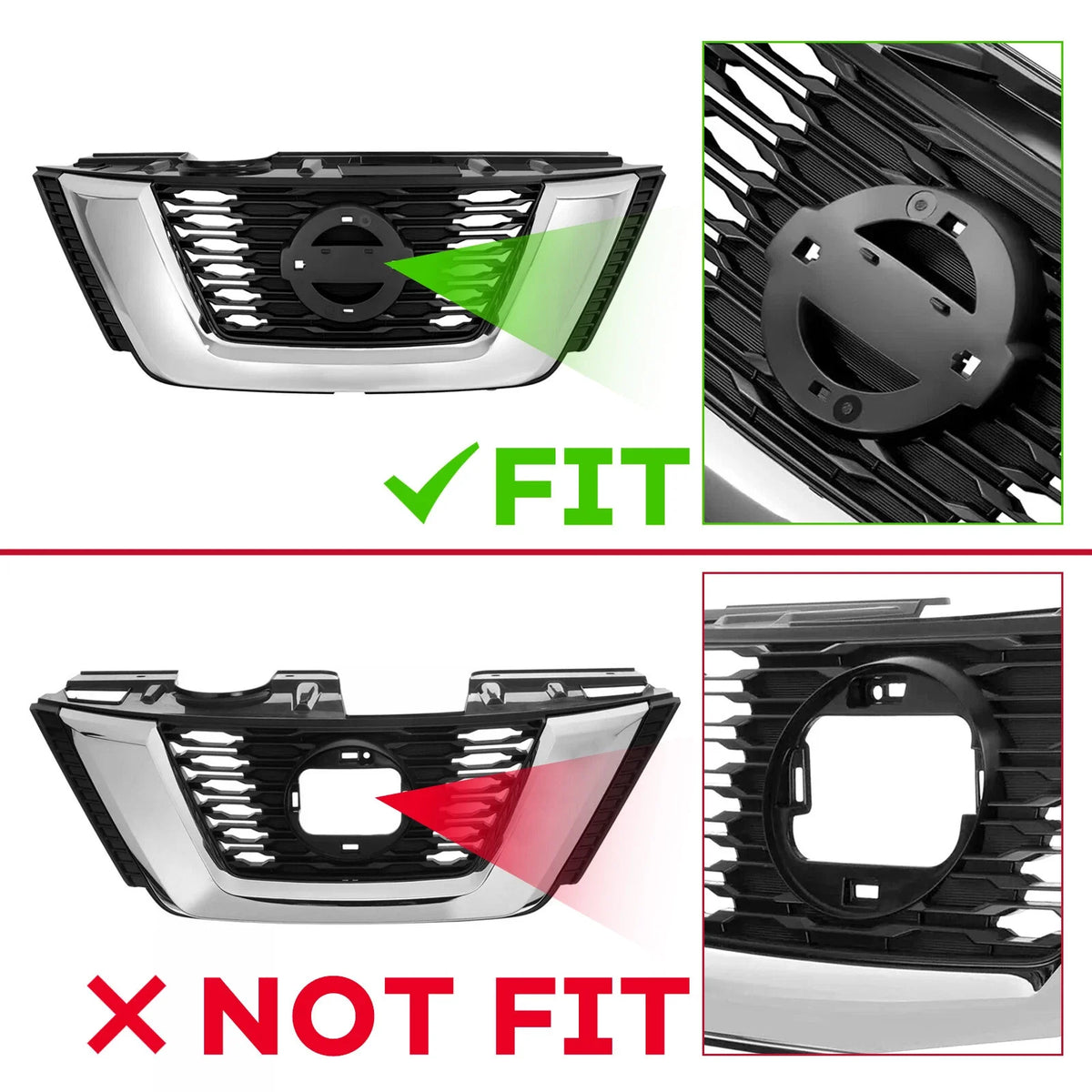 Front Upper Lower Grille Trim Fog Lamp Kit for Nissan Rogue (2017–2020)