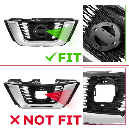 Front Upper Lower Grille Trim Fog Lamp Kit for Nissan Rogue (2017–2020)