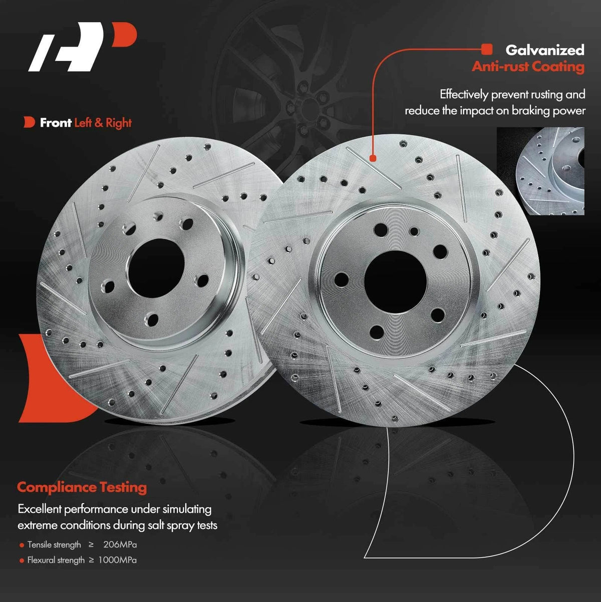 Front Side Drilled Brake Rotors for Ford Fusion (2013–2020) Lincoln MKZ (2013–2016)