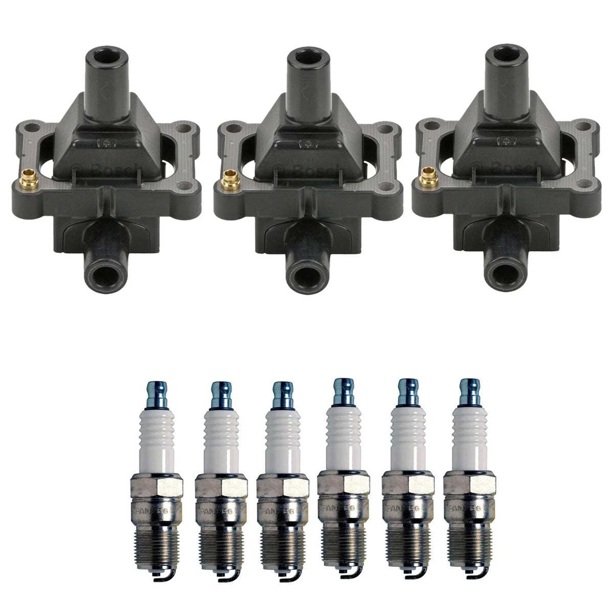 Set of 3 Ignition Coils & 6 U-Groove Spark Plugs for Mercedes W124 300E (1993)
