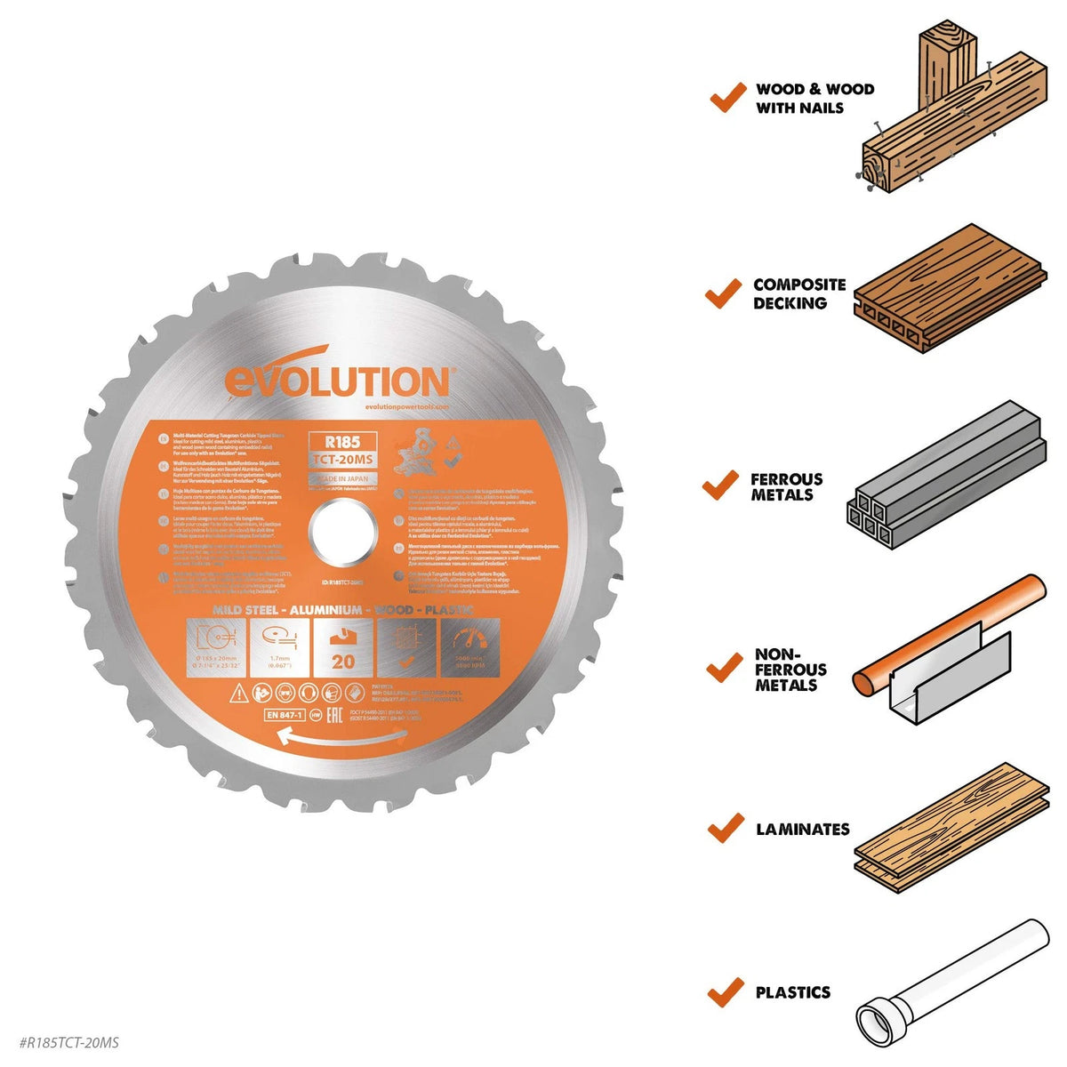 7-1/4 in. TCT Blade for Evolution Power Tools Rage (R185TCT-20MS)