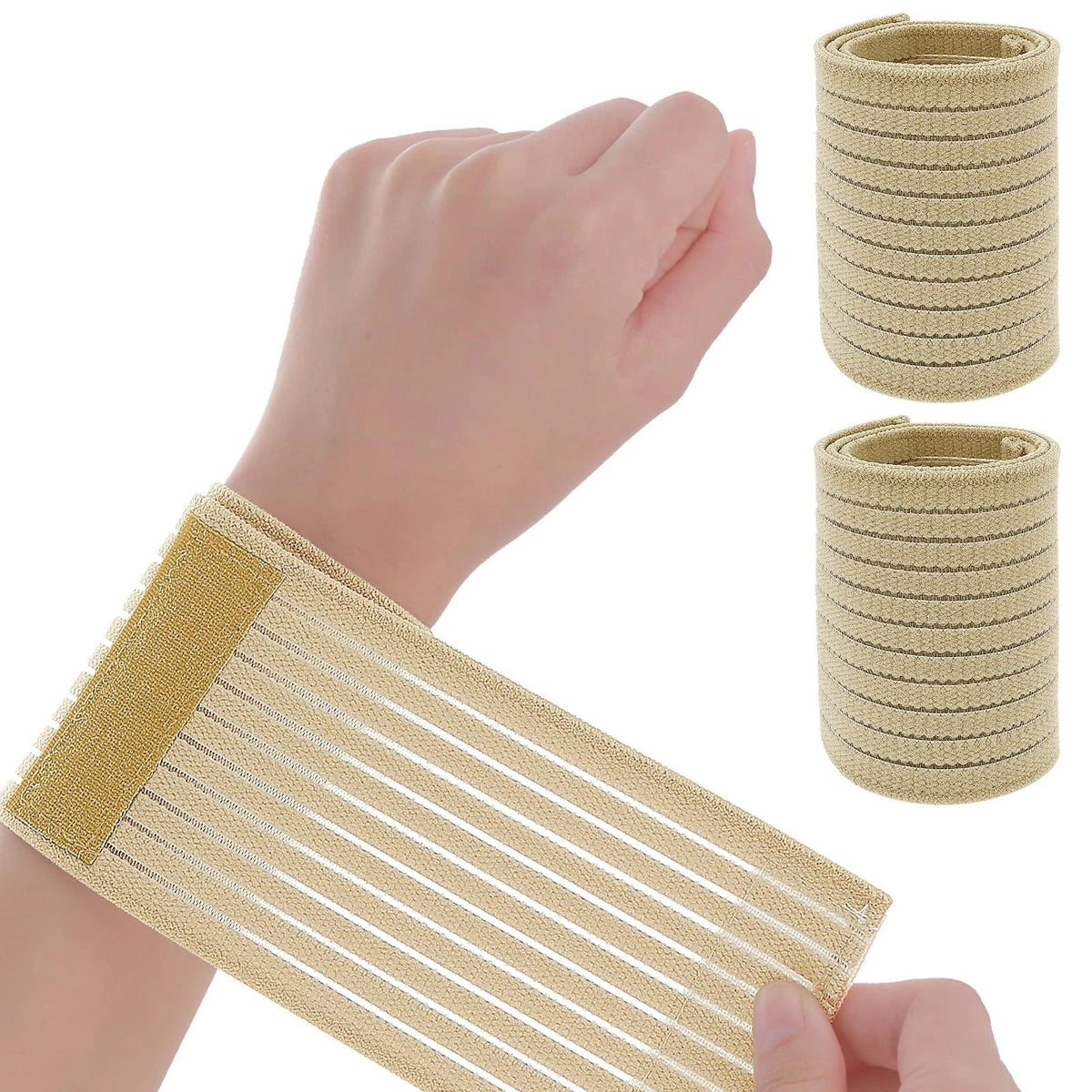 2X Elastic Wrist Support Band Wrap for Universal Fit (One Size) Beige