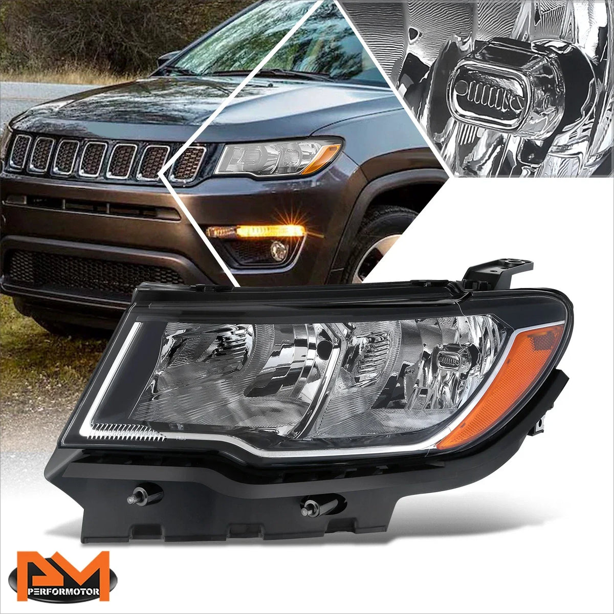Driver Left Side Headlight Lamp for Jeep Compass (2017–2021) - Black Amber